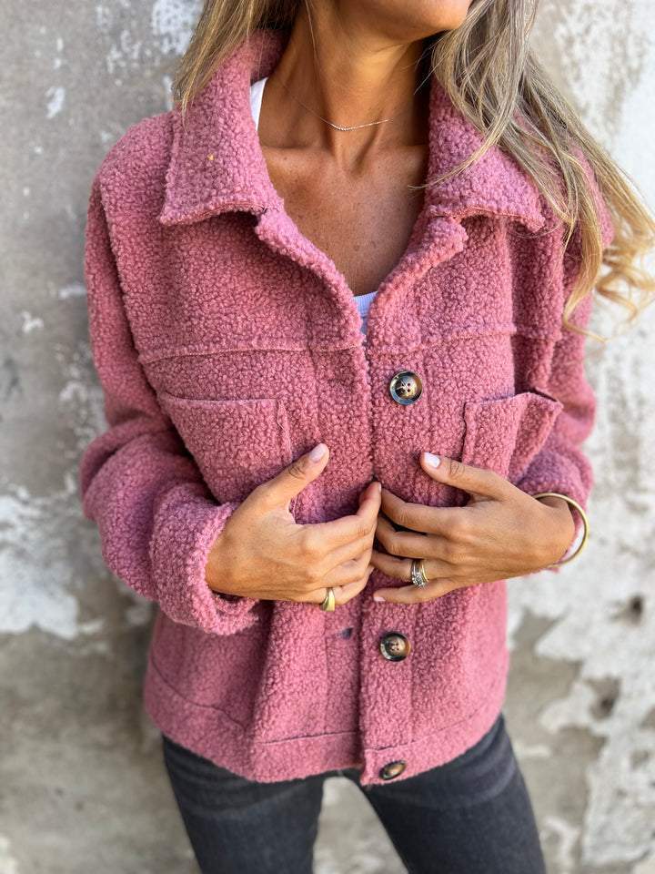 Maison Argent | Veste en sherpa à boutons et poches plaquées pour femme