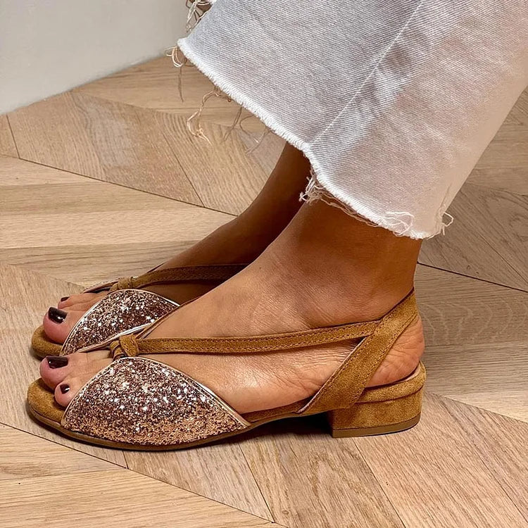 Rousseau Paris | Sandales scintillantes avec paillettes et semelle basse pour un style élégant et confortable