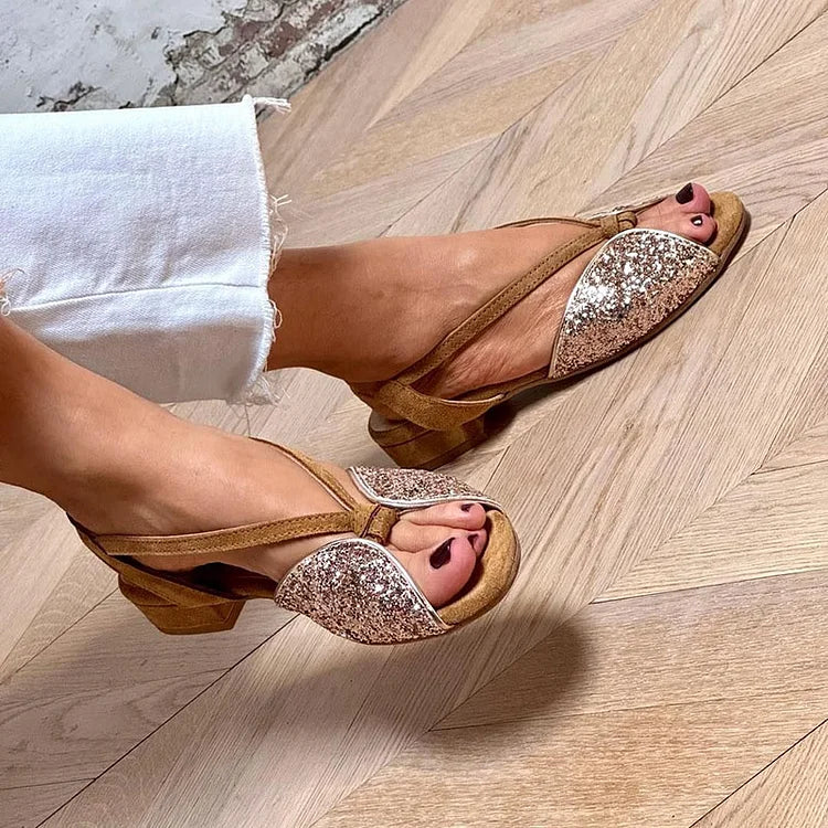 Rousseau Paris | Sandales scintillantes avec paillettes et semelle basse pour un style élégant et confortable