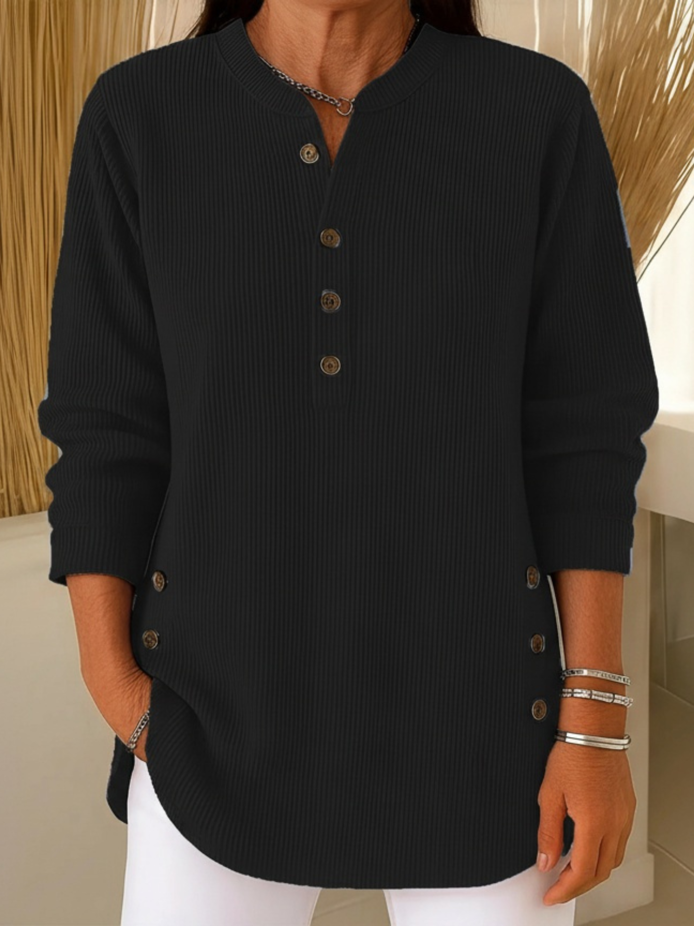 Élise™ – Pull en tricot uni à manches longues