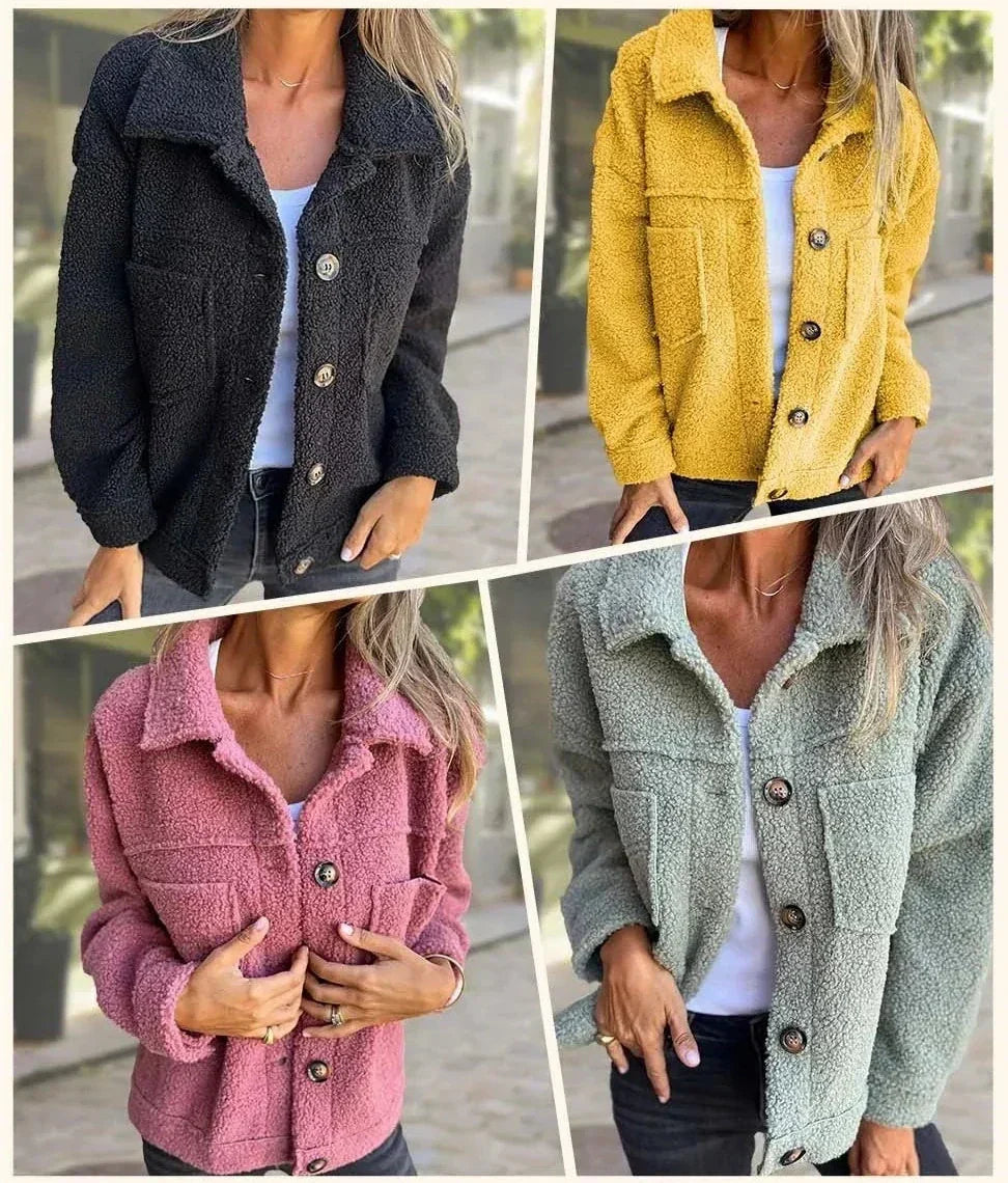 Maison Argent | Veste en sherpa à boutons et poches plaquées pour femme
