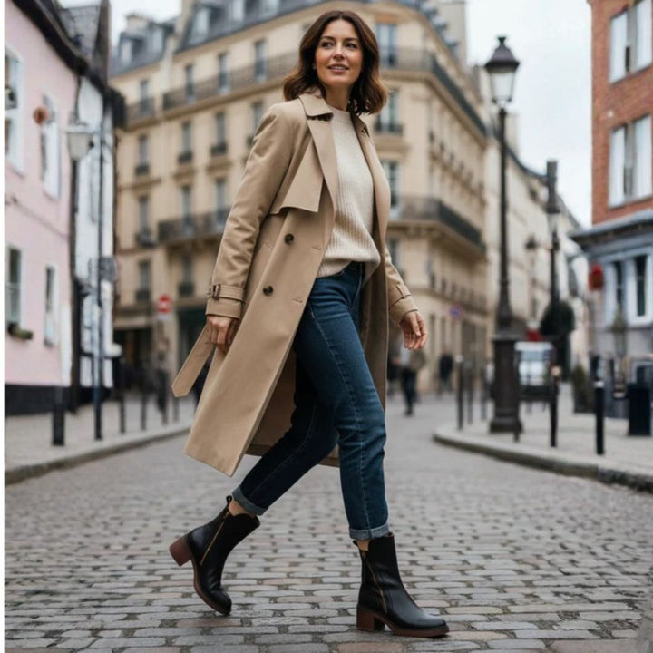 Maison Argent™ | Botte en cuir noire avec un talon confortable, élégante et intemporelle