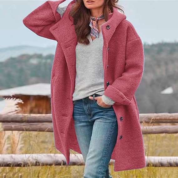 Ophélie | Manteau long à capuche femme avec boutonnage frontal