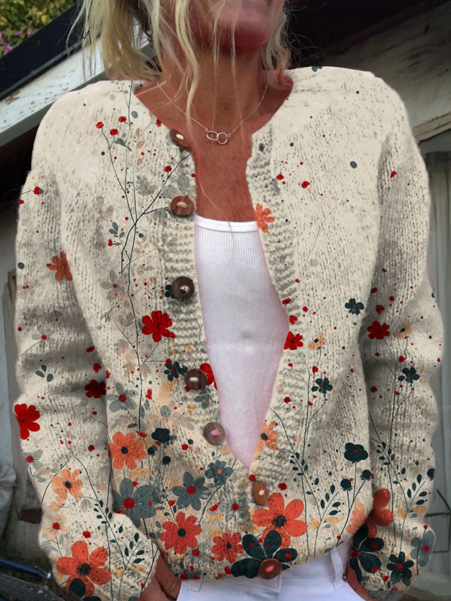 Anaëlle™ | Cardigan Art Floral Vintage