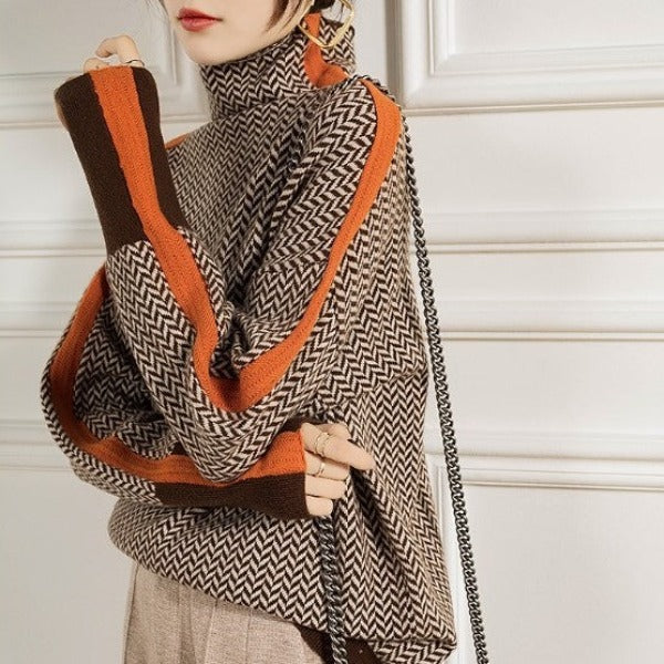 Maison Argent™ | Pull à col montant avec des rayures contrastées saisissantes