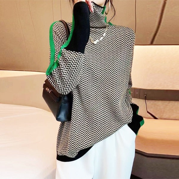 Maison Argent™ | Pull à col montant avec des rayures contrastées saisissantes