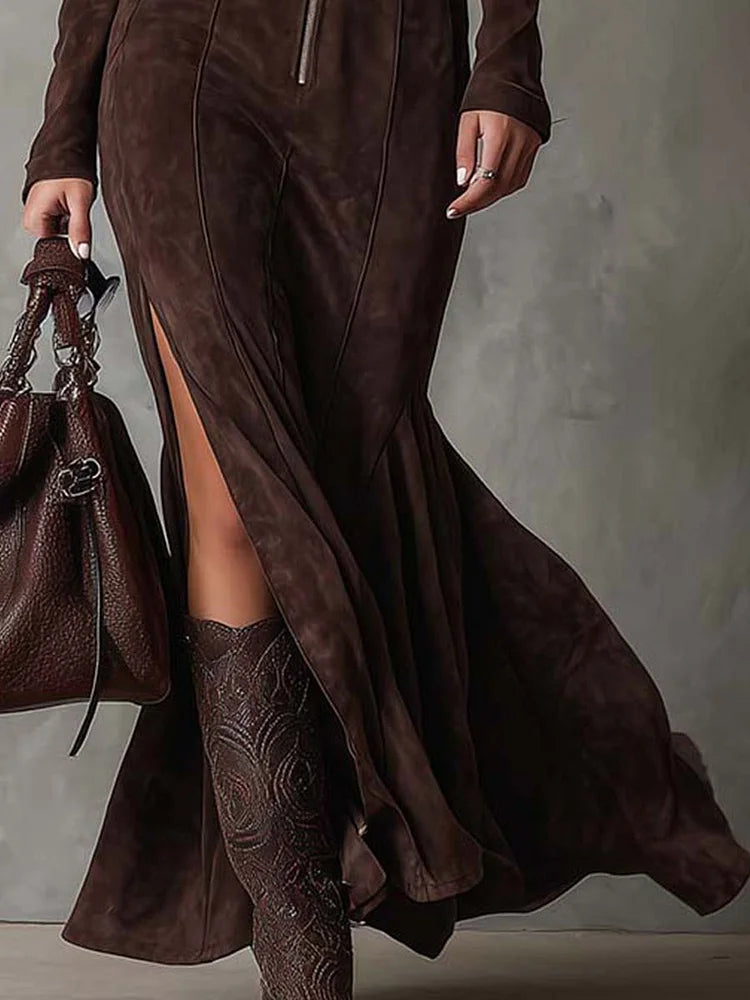 Lunori™ | Robe longue en suède Alessia
