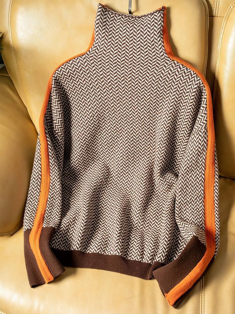Maison Argent™ | Pull à col montant avec des rayures contrastées saisissantes