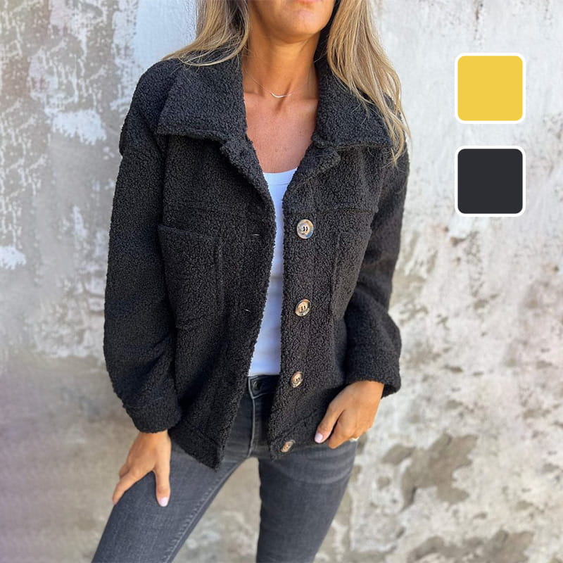 Maison Argent | Veste en sherpa à boutons et poches plaquées pour femme
